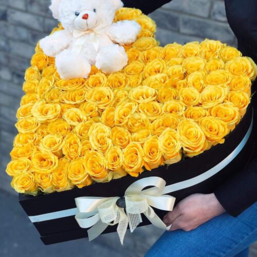 101 Желтая роза в сердце - Доставка цветов - Магазин цветов Прованс Декор