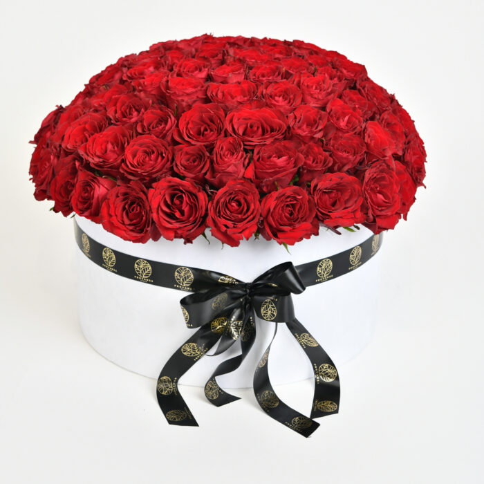 101 Ruža u belom box-u - Cvećara Provansa Dekor - Dostava cveća Beograd - crvene ruze u kutiji