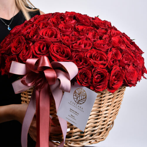 101 red roses in a basket - flower shop Provence decor - flower delivery Belgrade