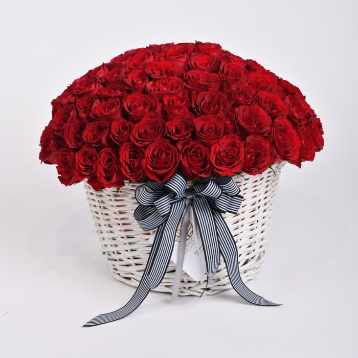 101 red roses in a basket - flower shop Provence decor - flower delivery Belgrade