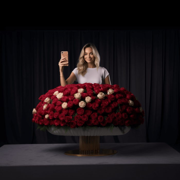 1001 ruža u korpi sa devojkom - provansa dekor cvećara - dostava cveća beograd