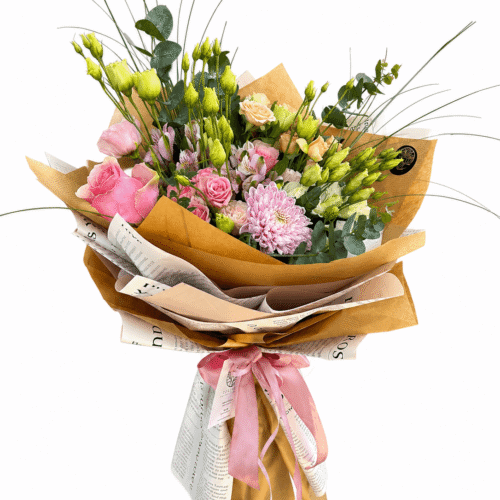A fluttering bouquet in a newspaper